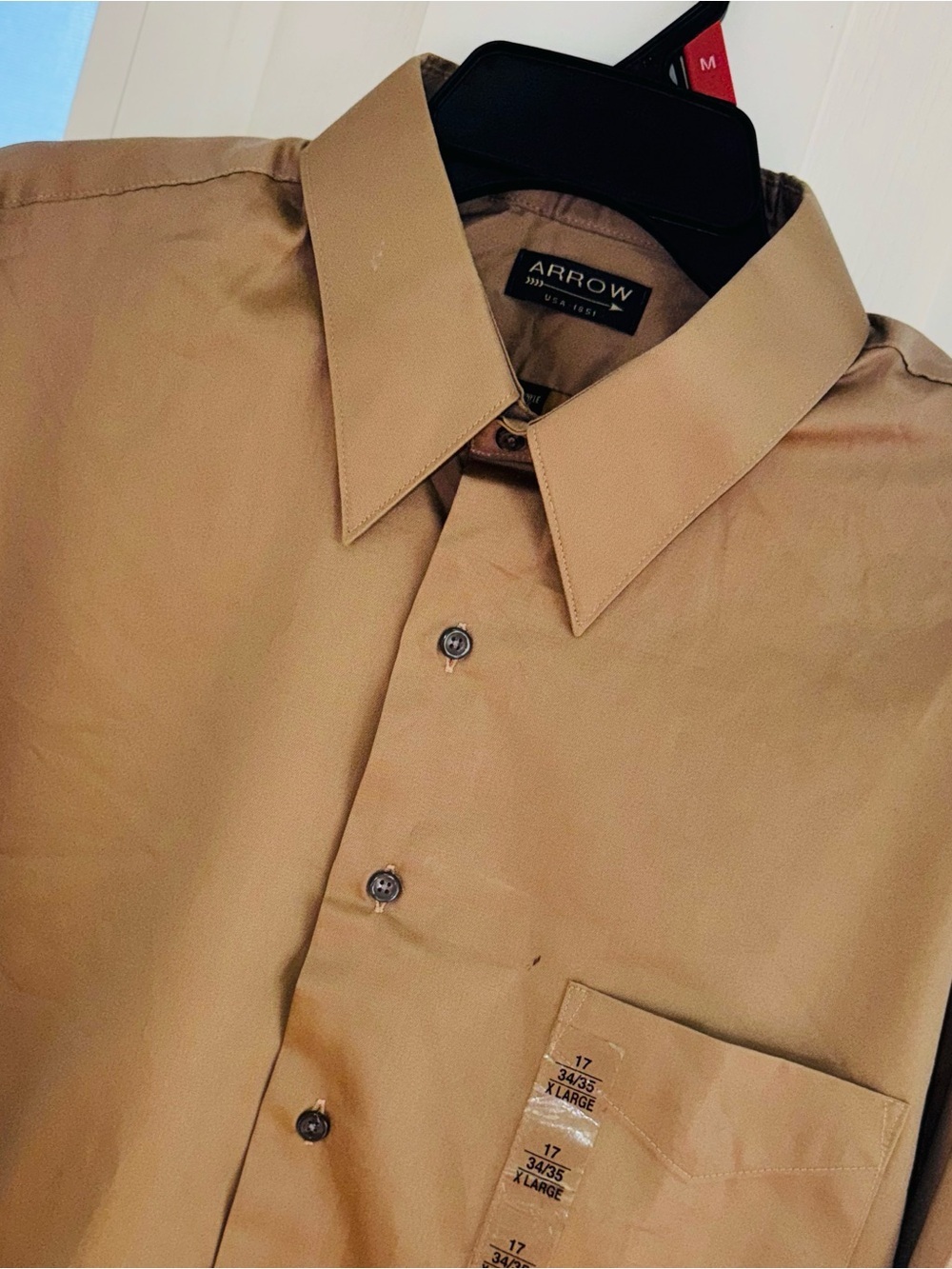 Arrow USA 1851 Sateen Men’s XL 17 34/35 Dress Shirt Gold Button Up Easy Care NWT